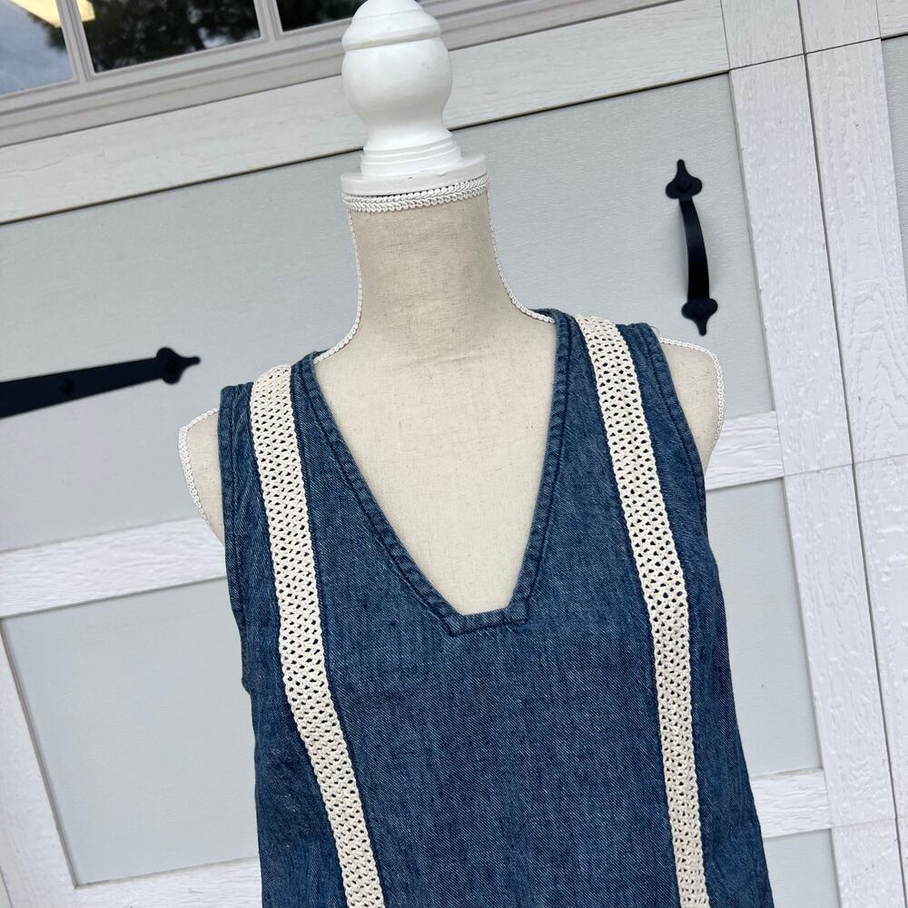 Holding Horses Denim Linen Blend Dress L Boho Cottagecore Anthropologie - Picture 3 of 8